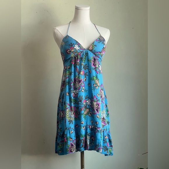 Blue Ruched Spaghetti Strap Sundress - Picture 1 of 5